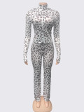Leopard Print Zipper Tops Pants 2 Piece Set GQNF-Y00350SC