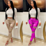 Hollow Out Heart Rhinestone Pants YNSF-8020