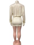 Deep V Neck Solid Color Mini Dress GQNF-Y00342DC