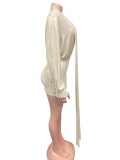 Deep V Neck Solid Color Mini Dress GQNF-Y00342DC