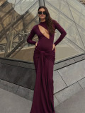 Long Sleeve Hollow Out Maxi Dress GQNF-Y00519DC