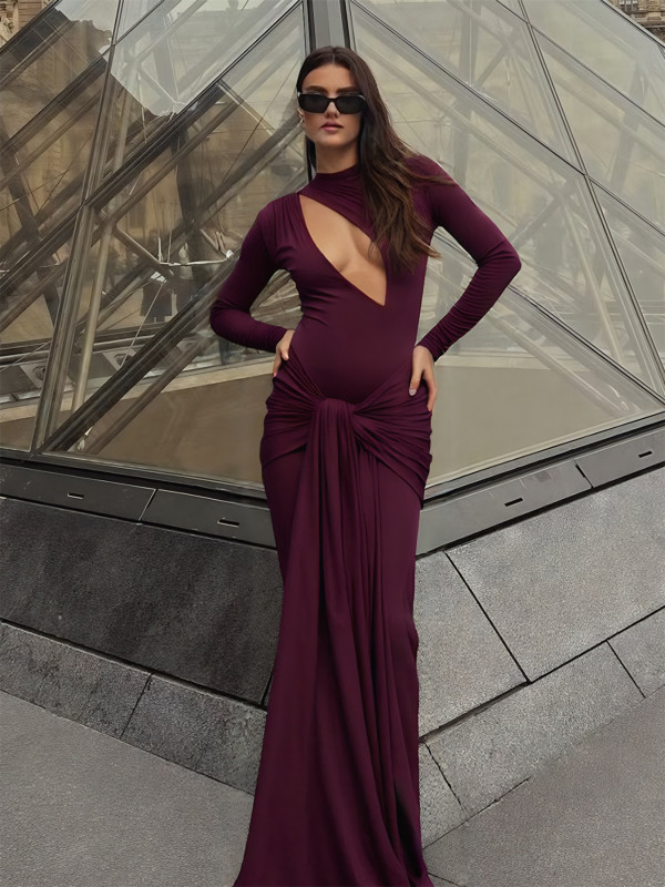 Long Sleeve Hollow Out Maxi Dress GQNF-Y00519DC