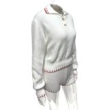 Knits Lapel Long Sleeve Two Piece Shorts Set GQNF-Y00298SM