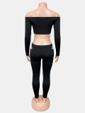 One Shoulder Long Sleeve Hollow Out Two Piece Pants Set GQNF-Y00410SC