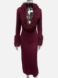 Tassel V Neck Long Sleeve Knits Maxi Dress GQNF-Y00467DM