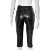 Solid Color Snake Print Skinny Seventh Pant GDSF-J25PT040