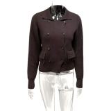 Double-breasted Lapel Collar Knit Cardigan Coats GQNF-Y00269CM