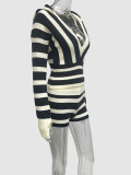 Long Sleeve Stripe Contrast Color Shorts Suit GQNF-Y00364SM