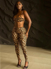 Leopard Print Wrap Chest Sling Two Piece Pants Set GQNF-Y00347SC