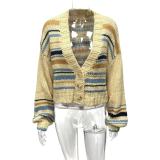 V Neck Contrast Color Knits Sweater Coats GQNF-Y00275CM