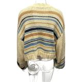 V Neck Contrast Color Knits Sweater Coats GQNF-Y00275CM