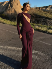 Long Sleeve Hollow Out Maxi Dress GQNF-Y00519DC