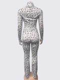 Leopard Print Zipper Tops Pants 2 Piece Set GQNF-Y00350SC