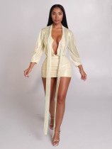 Deep V Neck Solid Color Mini Dress GQNF-Y00342DC