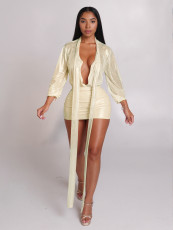 Deep V Neck Solid Color Mini Dress GQNF-Y00342DC