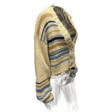 V Neck Contrast Color Knits Sweater Coats GQNF-Y00275CM