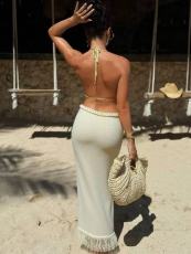 Solid Color Tassel Long Skirt GQNF-Y00271DM