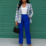 Plus Size Plaid Print Long Sleeve Blazer Two Piece Pants Set GMLF-3355