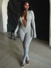 Long Sleeve Solid Color Tight Jumpsuit GQNF-Y00252QC