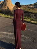 Long Sleeve Hollow Out Maxi Dress GQNF-Y00519DC