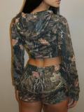 Print Long Sleeve Hooded Two Piece Shorts Set GQNF-Y00272SC