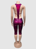 Deep V Neck Backless Tops Fifth Pants 2 Piece Set GQNF-Y00401SC