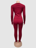 Solid Color Long Sleeve Tie Up 2 Piece Pants Set GQNF-Y00391SC