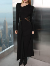 Button Metal Long-Sleeve Mesh Patchwork Maxi Dress GQNF-Y00440DC