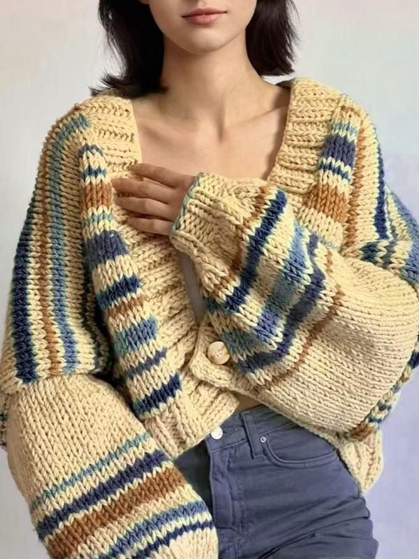 V Neck Contrast Color Knits Sweater Coats GQNF-Y00275CM