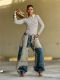 Two-tone Patchwork Contrast Frayed Edge Jeans GYLN-5943