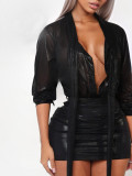 Deep V Neck Solid Color Mini Dress GQNF-Y00342DC