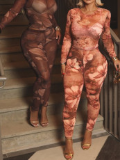 Print Long Sleeve Tops Tight Pants Suit GQNF-Y00348SC