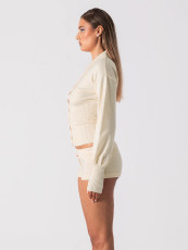 Solid Color Lapel Two Piece Shorts Set GQNF-Y00304SM