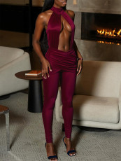 Sexy Backless Solid Color Ruched Jumpsuit GQNF-Y00442QC