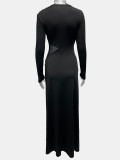 Button Metal Long-Sleeve Mesh Patchwork Maxi Dress GQNF-Y00440DC