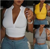 Solid Color V Neck Tight Tank Top GFCF-1289