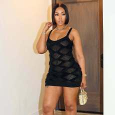 Hollow Out Diamond-Pattern Sling Mini Dress GQNF-F00130DM