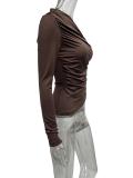 V Neck Ruched Solid Color Tops GQNF-Y00343TC