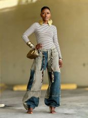 Two-tone Patchwork Contrast Frayed Edge Jeans GYLN-5943