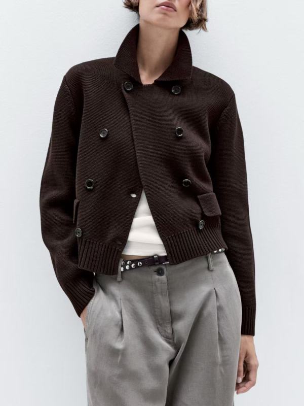 Double-breasted Lapel Collar Knit Cardigan Coats GQNF-Y00269CM