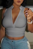 Solid Color V Neck Tight Tank Top GFCF-1289