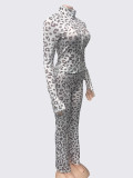 Leopard Print Zipper Tops Pants 2 Piece Set GQNF-Y00350SC