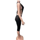 Deep V Neck Backless Tops Fifth Pants 2 Piece Set GQNF-Y00401SC