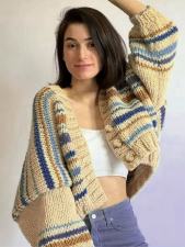 V Neck Contrast Color Knits Sweater Coats GQNF-Y00275CM