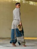 Two-tone Patchwork Contrast Frayed Edge Jeans GYLN-5943