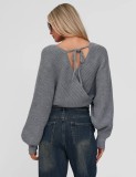 V Neck Long Sleeve Knits Sweater GQNF-Y00340CM
