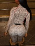 Leopard Print Zipper Coat Two Piece Pants Set GQNF-Y00264SC