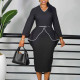 Plus Size Ruffles Long Sleeve Solid Color Pencil Dress GATE-D611