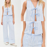 Sleevless Bow-tie Stripes Two Piece Pants Set GQNF-Y00261SD