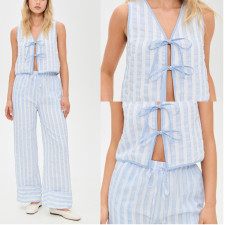 Sleevless Bow-tie Stripes Two Piece Pants Set GQNF-Y00261SD